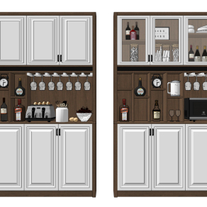 北欧多功能餐边柜，酒柜su草图模型下载