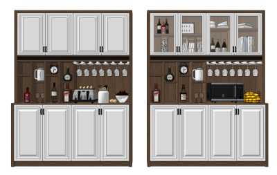 北欧多功能餐边柜，酒柜su草图模型下载