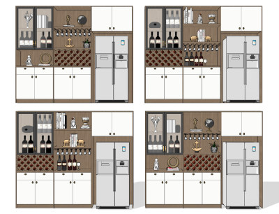 现代多功能酒柜su草图模型下载
