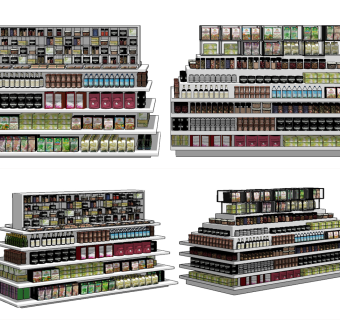 现代超市商品货架，货柜su草图模型下载