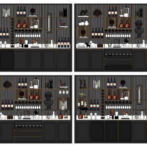 现代多功能酒柜su草图模型下载