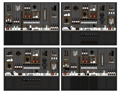 现代多功能酒柜su草图模型下载