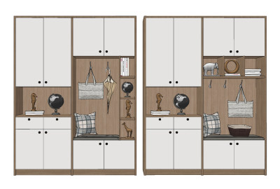 现代多功能入户鞋柜，饰品摆件su草图模型下载