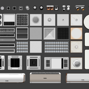 现代壁挂空调风口，铝扣板,浴霸，摄像头筒灯射灯，出风口su草图模型下载