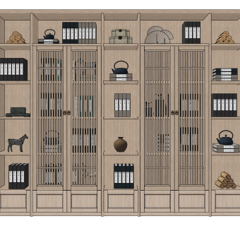 新中式装饰柜，书柜，su草图模型下载