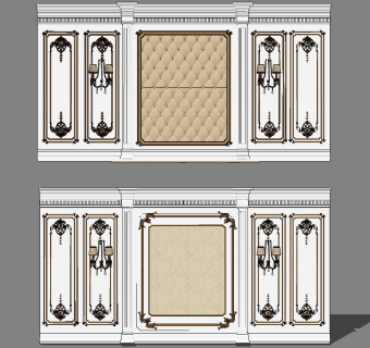 欧式法式雕花背景墙su草图模型下载