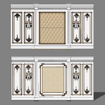 欧式法式雕花背景墙su草图模型下载