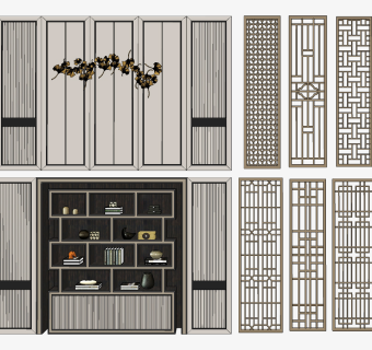 现代背景墙屏风su草图模型下载