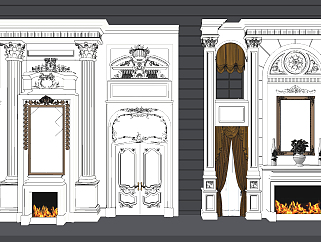 欧式法式雕花，壁炉背景墙，门<em>护墙板</em>su草图模型下载