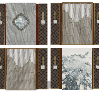 新中式背景墙su草图模型下载