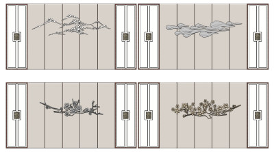 新中式，梅花云纹，背景墙su草图模型下载