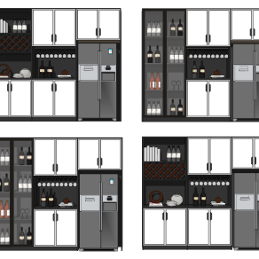 新中式多功能酒柜su草图模型下载