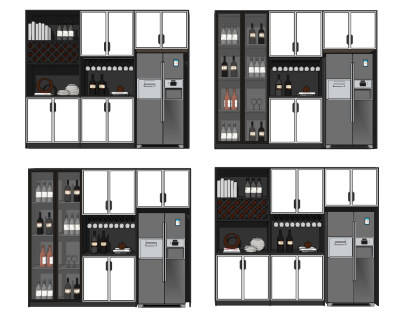 新中式多功能酒柜su草图模型下载