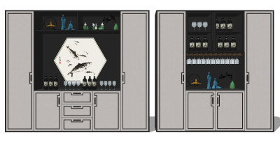 新中式轻奢酒柜su草图模型下载