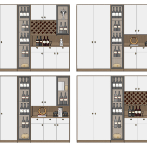 现代多功能酒柜su草图模型下载