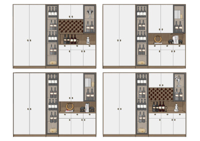 现代多功能酒柜su草图模型下载