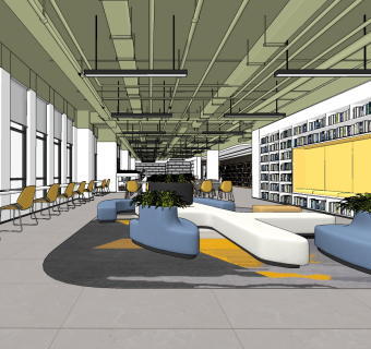 现代学校图书馆su草图模型下载