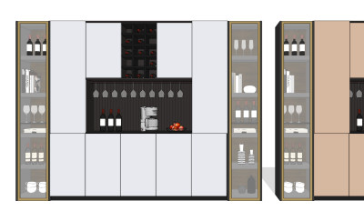 现代多功能酒柜su草图模型下载