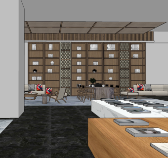 新中式图书馆阅览区su草图模型下载