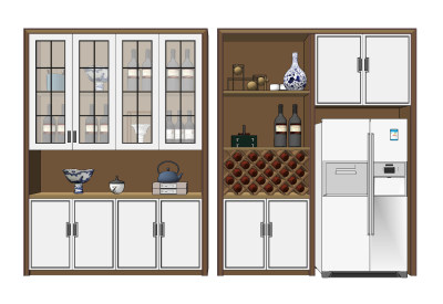 新中式实木酒柜,su草图模型下载