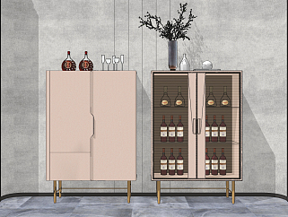 现代小型酒柜，<em>玻璃酒柜</em>su草图模型下载