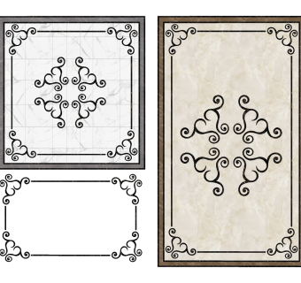 欧式大理石拼花瓷砖,石材拼花圈边花线su草图模型下载