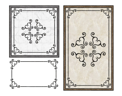 欧式大理石拼花瓷砖,石材拼花圈边花线su草图模型下载
