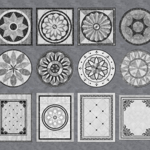 现代圆形拼花瓷砖石材拼花圈边花线su草图模型下载