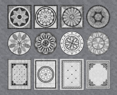 现代圆形拼花瓷砖石材拼花圈边花线su草图模型下载