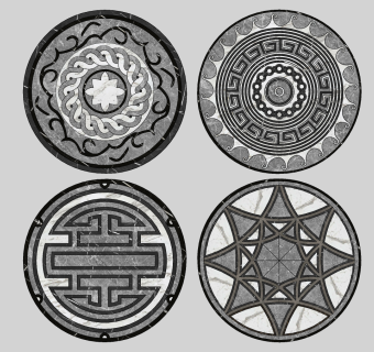 新中式圆形拼花瓷砖su草图模型下载