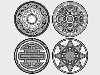 新中式圆形拼花瓷砖su草图模型下载