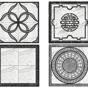 现代新中式方形拼花瓷砖su草图模型下载