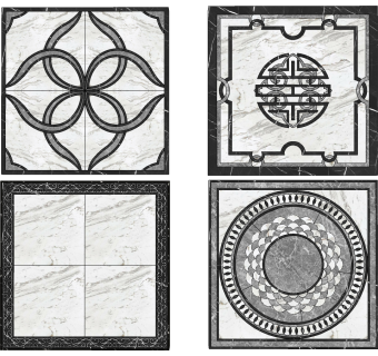 现代新中式方形拼花瓷砖su草图模型下载