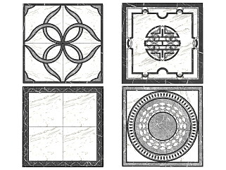 现代新中式方形拼花瓷砖su草图模型下载