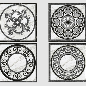 现代欧式方形圆形大理石石材拼花，地面圈边su草图模型下载