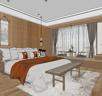 日式现代卧室主卧su草图模型下载