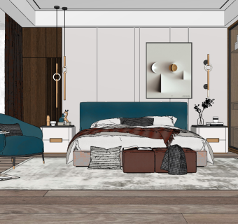 现代卧室su草图模型下载