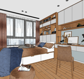 北欧现代loft榻榻米卧室,