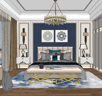 简欧式轻奢卧室su草图模型下载