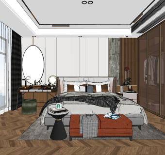 现代轻奢卧室su草图模型下载