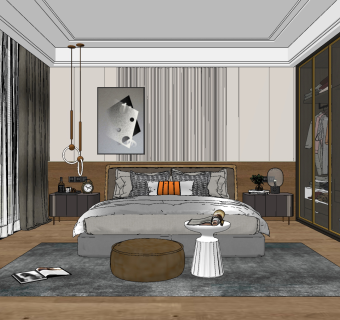 现代卧室主人房su草图模型下载