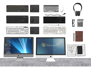 现代电脑键盘，鼠标，耳麦苹果台式机，一体机