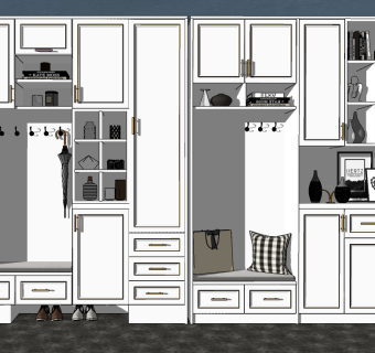 现代多功能鞋柜，抱枕，饰品摆件su草图模型下载