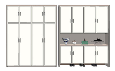 新中式鞋柜,衣柜,饰品摆件su草图模型下载