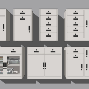 现代铁皮文件柜，su草图模型下载