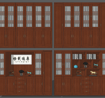 新中式实木文件柜,su草图模型下载