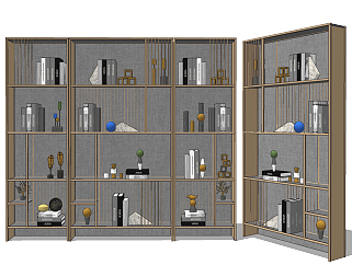 新中式书柜，装饰柜su草图模型下载