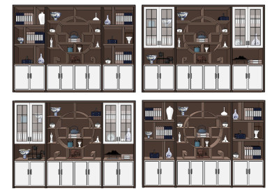 新中式实木书柜装饰柜su草图模型下载