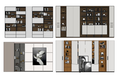 现代书柜，装饰柜su草图模型下载