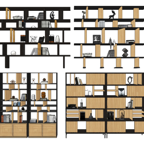 现代书柜，装饰柜su草图模型下载